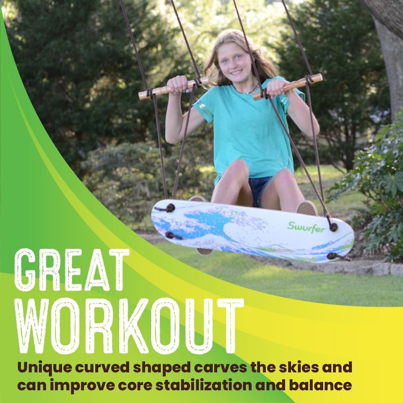 Swurfer TreeSkate Skateboard Swing, Outdoor Stand Up Surf Swing, Holds Up to 200 lbs, Ages 6 and Up, Adjustable Handles, Grip Tape, Kids Outdoor Play Equipment for Children and Adults (Waves) Blue - Image 3